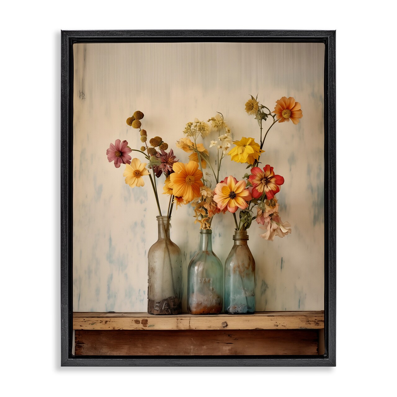 Stupell Industries Rustic Spring Flowers Shelf Floating Frame Design by Arlington Prints